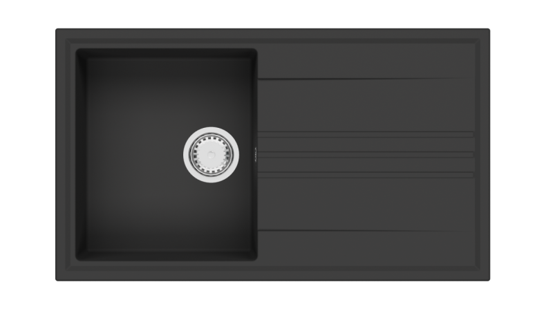 GraniteMy Vesi granit opbygning sort vask 86x50cm med drænrække omvendelig med rustfrit stål prop 1208967279