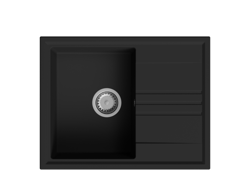 GraniteMy Vesi granit opbygning sort vask 64x50cm med drænhul omvendelig med rustfrit stål prop 1208967280