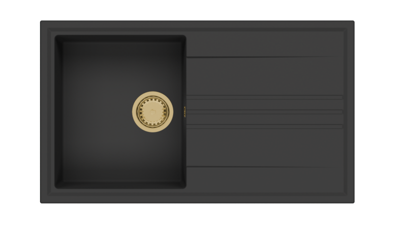 GraniteMy Vesi granit opbygning sort vask 86x50cm med dræn vendbar med guldprop 1208967289