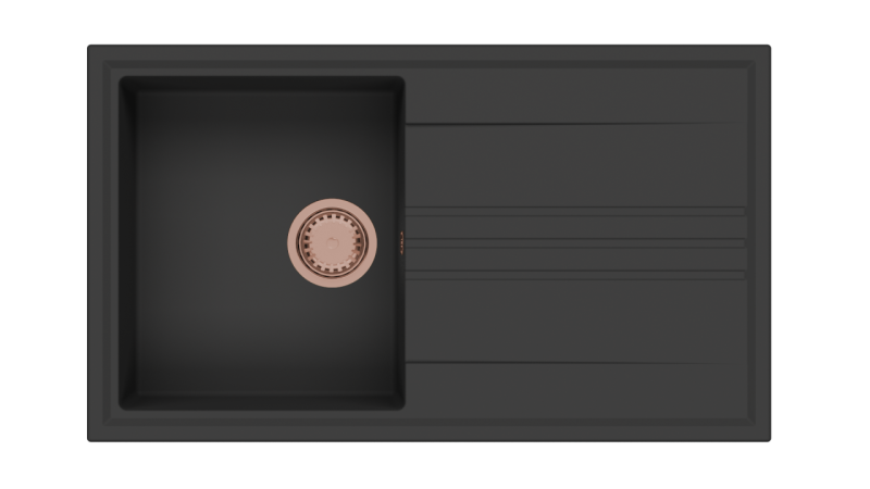 GraniteMy Vesi granit overflade sort vask 86x50cm med dræning vendbar med kobber prop 1208967290