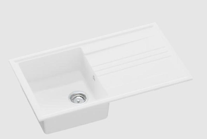 GraniteMy Vesi granit overbygning hvid vask 86x50cm med dræning vendbar med rustfrit stål prop 1208967291