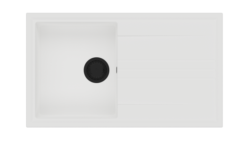 GraniteMy Vesi granit overflade hvid vask 86x50cm med dræn reversibel med sort prop 1208967292