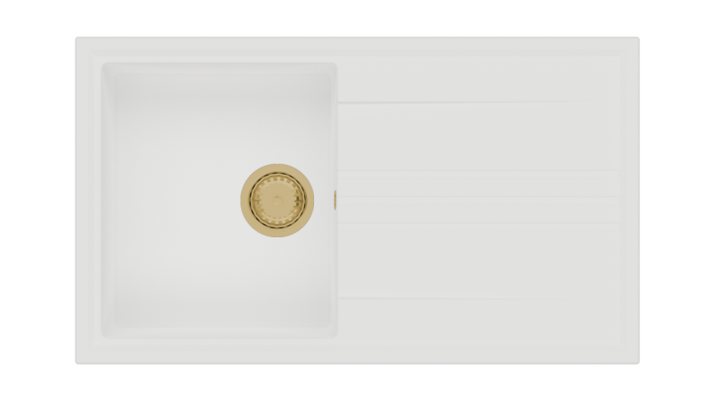 GraniteMy Vesi granit overbygning hvid vask 86x50cm med dryp reversibel med gul stik 1208967293