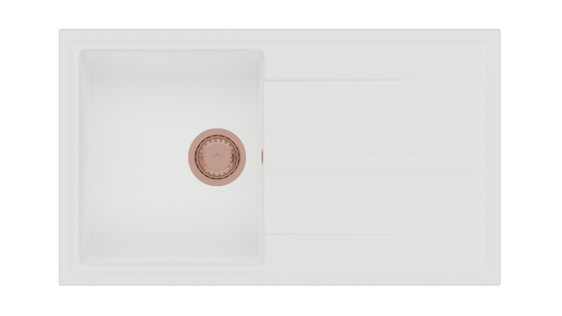 GraniteMy Vesi granit opbygning hvid vask 86x50cm med dræn vendbar med kobber prop 1208967294