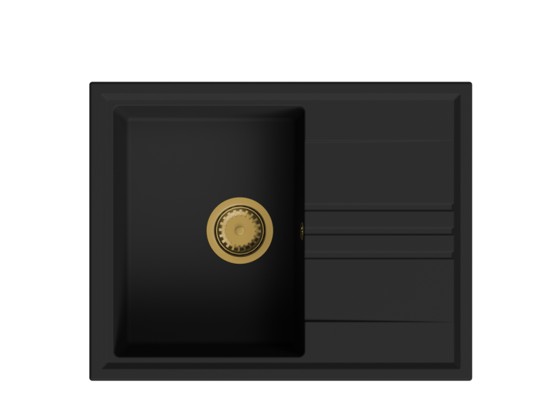 GraniteMy Vesi granit opbygning sort vask 64x50cm med dræn vendbar med guldprop 1208967296