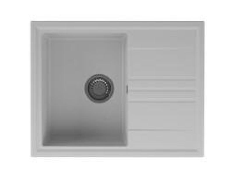 GraniteMy Vesi, hvid granit køkkenvask 64x50cm med vendbar afdrypningsbakke og rustfri stålprop 1208967298