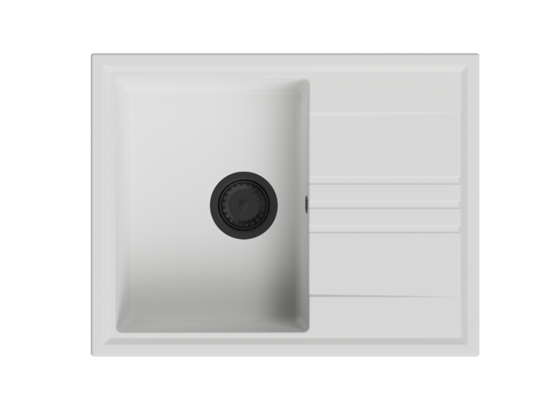 GraniteMy Vesi granit opbygning hvid vask 64x50cm med drypplade vendbar med sort prop 1208967299