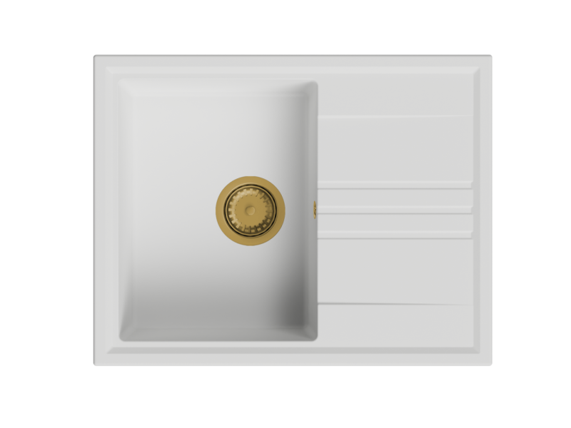 GraniteMy Vesi granit opbygning hvid vask 64x50cm med drænbræt vendbar med guld (børstet messing) prop 1208967300