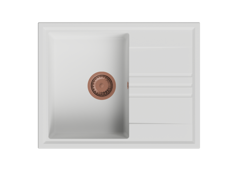 GraniteMy Vesi granit opbygning hvid vask 64x50cm med dryp vendbar med kobberprop 1208967301