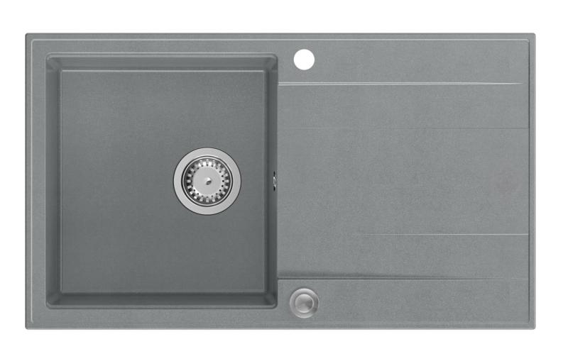 Quadri Luton grå granit vask med afløbsbak vendbar 86x50cm med rustfri stål prop 1208967340