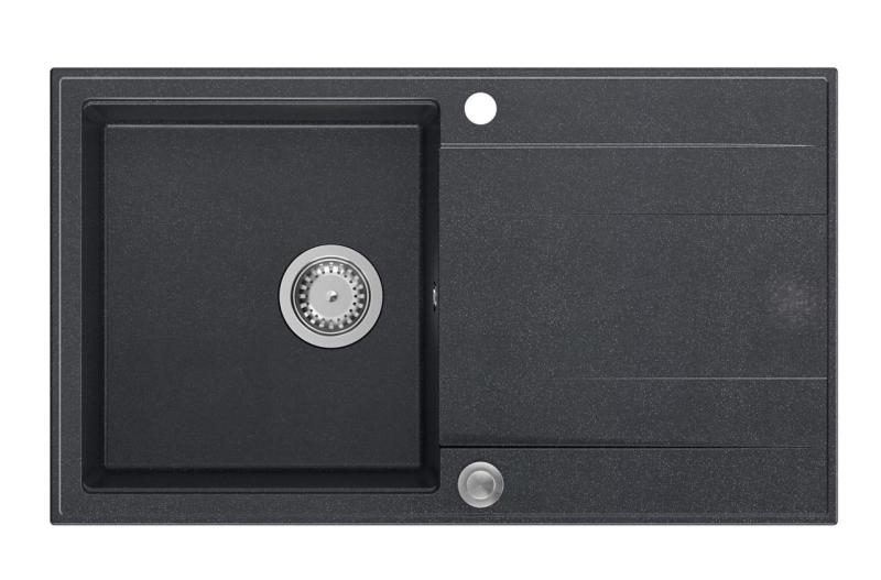 Quadri Luton antracitgrå granit påbygget vask med dræbeskål, vendbar 86x50 cm med rustfri stålprop 1208967343
