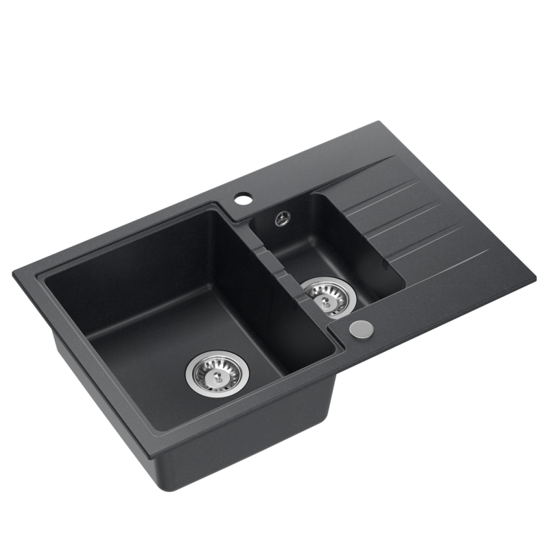 Quadri Cardigan antracit 1,5 granit indbygningsvask med afdrypningsområde vendbar 78x50cm 1208967381