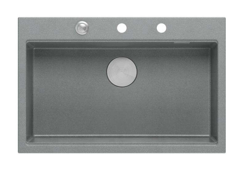Quadri Hard Rock grå granit vask med stor overflademontering 76x50cm inklusive rustfri stål prop og tilbehør 1208967430