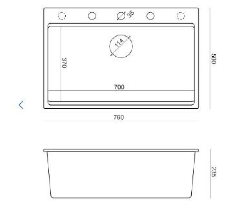 Quadri Hard Rock antracit granit ovenpå stor vask 76x50cm inklusive gylden prop og tilbehør 1208967444