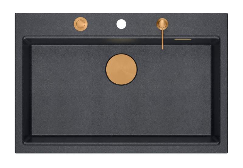 Quadri Hard Rock antracit granit overflademonteret stor vask 76x50 cm inklusive kobber prop og tilbehør 1208967445