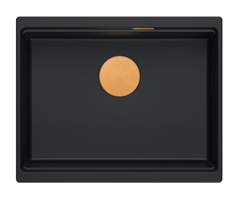 Quadri Newport II granit underlimmet sort vask 560x450mm med kobber prop og afløbshætte 1208967450