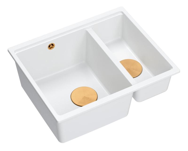 Quadri Newport II hvid 1,5 vask granit overmonteret og undermonteret vask 555x460mm med kobberprop 1208967463