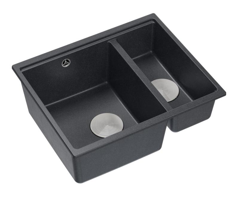 Quadri Newport II antracit 1,5 vask granit over- og undermonteret vask 555x460mm med rustfri stålprop 1208967472