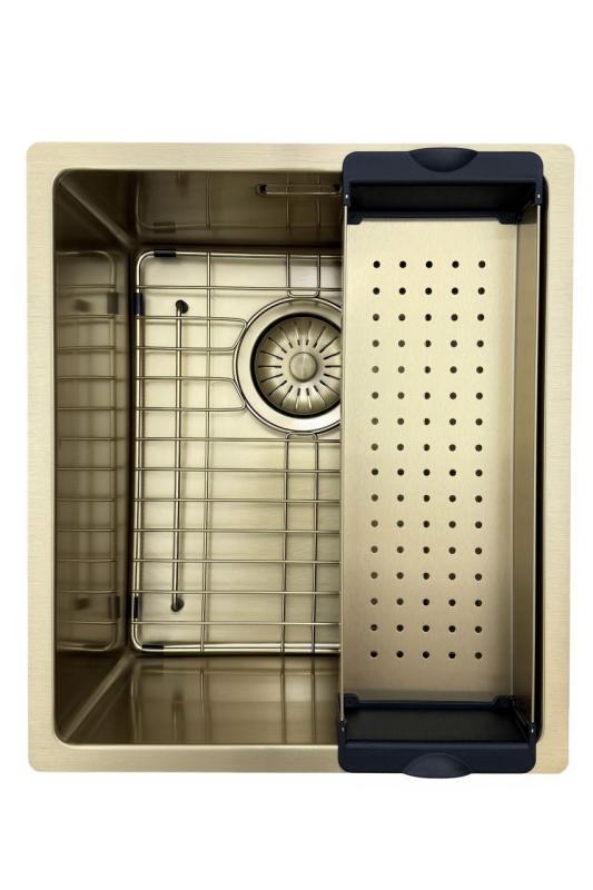 Pure.Sink Prestige vask 34x40 cm PVD Guld 10mm radius underbygning, planmontering og overbygning PPG3440-60