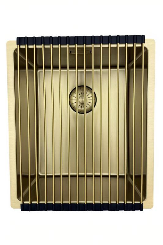 Pure.Sink Prestige vask 34x40 cm PVD Guld 10mm radius underbygning, planmontering og overbygning PPG3440-60