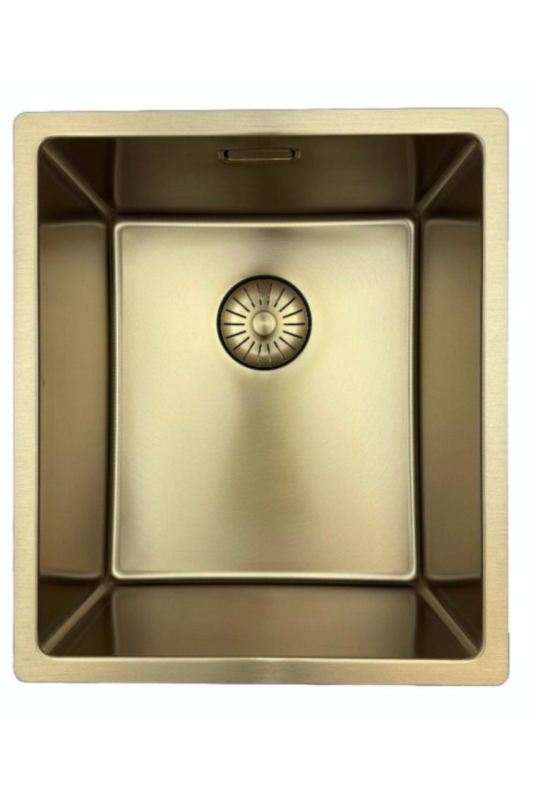 Pure.Sink Prestige vask 34x40 cm PVD Guld 10mm radius underbygning, planmontering og overbygning PPG3440-60