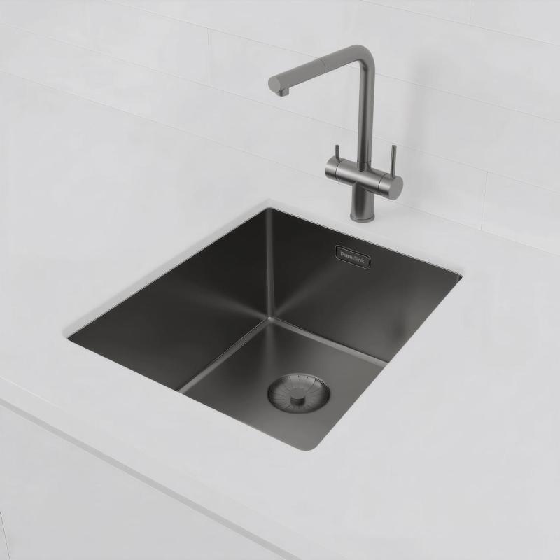 Pure.Sink Prestige vask PVD gun metal 34x40 cm 10mm radius underbygning, planmontering og topmontering PPG3440-61