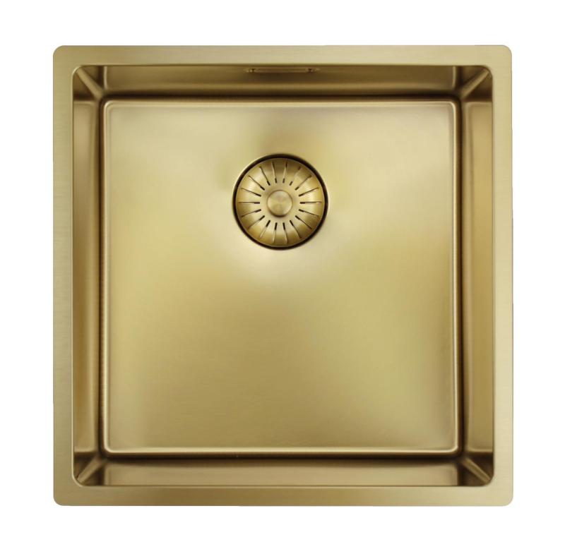 Pure.Sink Prestige køkkenvask 40x40 cm PVD Guld 10mm radius undermontering, planmontering og overmontering PPG4040-60