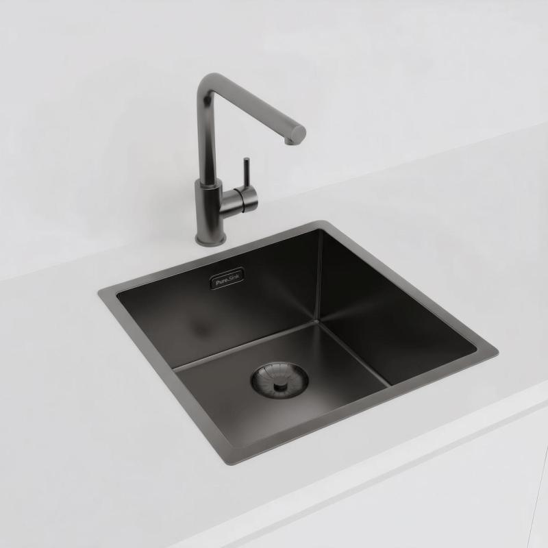 Pure.Sink Prestige vask 40x40 cm PVD Gun Metal 10mm radius undermontering, planmontering og overmontering PPG4040-61