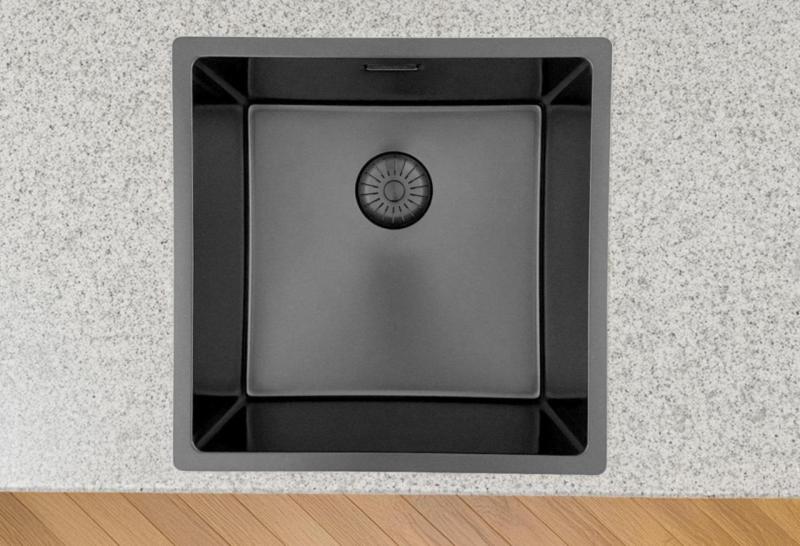 Pure.Sink Prestige vask 40x40 cm PVD Gun Metal 10mm radius undermontering, planmontering og overmontering PPG4040-61