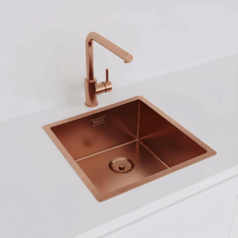 Pure.Sink Prestige vask 40x40 cm PVD Kobber 10mm radius underbygning, planlimning og overbygning PPG4040-62