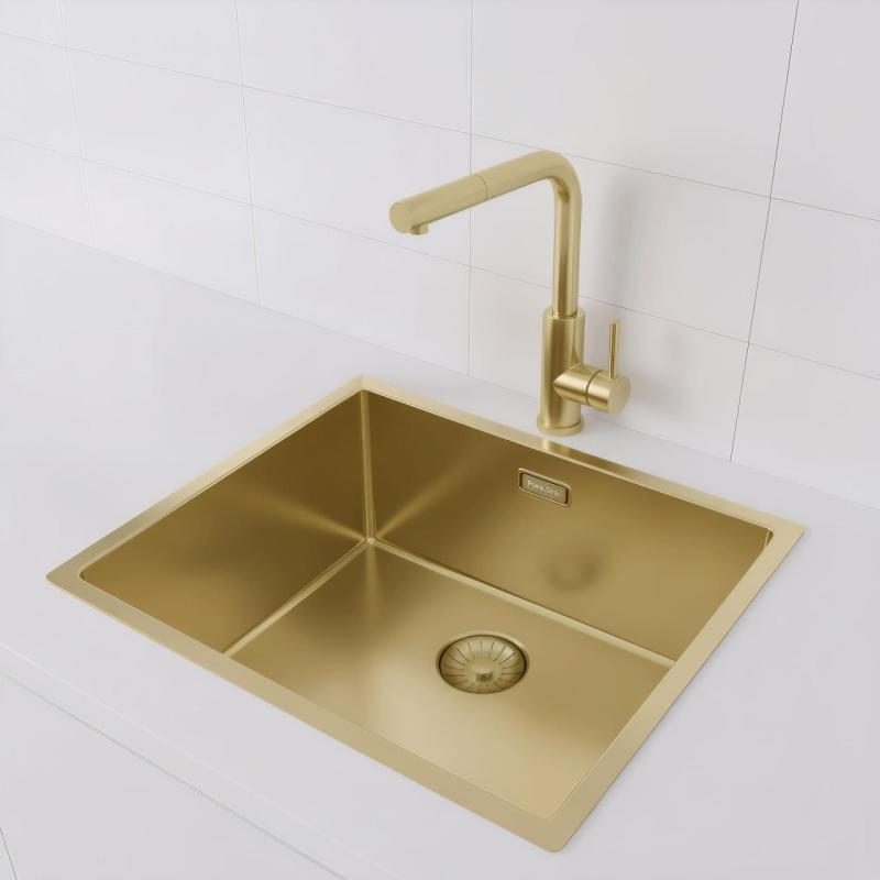 Pure.Sink Prestige håndvask 50x40 cm PVD Guld 10mm radius underbygning, planlimning og overbygning PPG5040-60