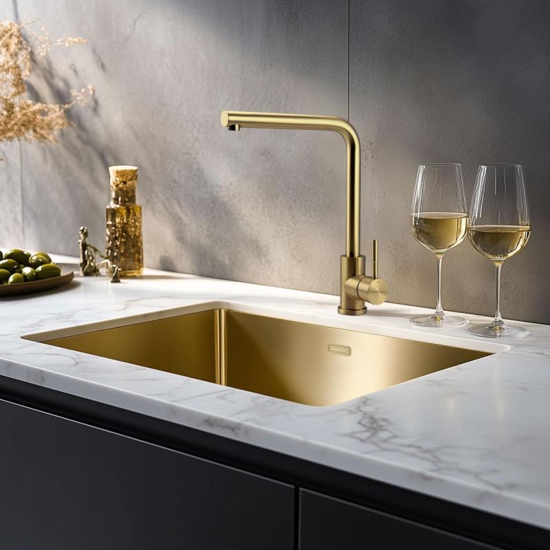 Pure.Sink Prestige håndvask 50x40 cm PVD Guld 10mm radius underbygning, planlimning og overbygning PPG5040-60