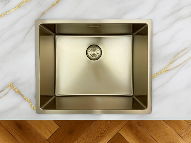 Pure.Sink Prestige håndvask 50x40 cm PVD Guld 10mm radius underbygning, planlimning og overbygning PPG5040-60