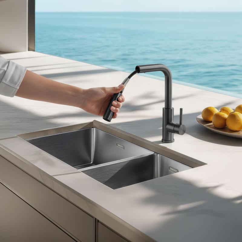 Pure.Sink Elite Steel Spark-S køkkenarmatur PVD Gun metal med udtrækkelig tud PS8041-61