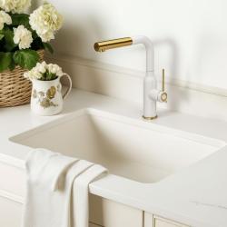 Quadri Stamford Køkkenarmatur Hvid med PVD Guld Finish og Udtrækbar Tud 1208967686