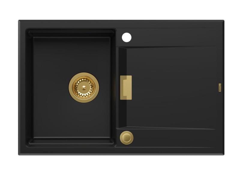 Quadri Minton Granit Overflade Sort Vask 76x50cm med Drypbakke Vendbar og Guld Prop 1208967739