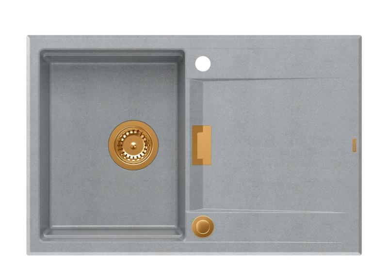 Quadri Minton Granit Overflade Grå Vask 76x50cm med Afdryp Vendbar og Kobberprop - 1208967743