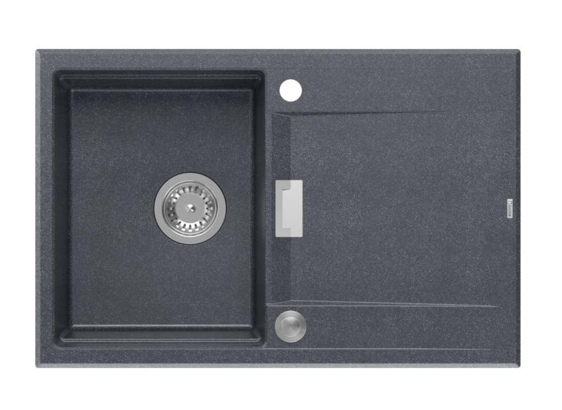 Quadri Minton Granit Påbygningsvask Antracit 76x50cm med Afdryp Vendbar og Rustfri Stål Prop - 1208967744