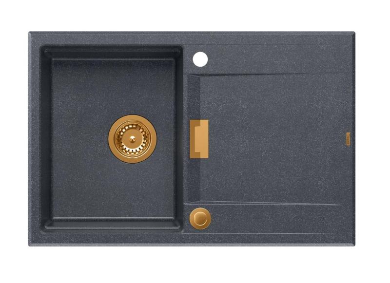 Quadri Minton Granit Overflademonteret Antracit Vask 76x50cm med Afdryp Omvendelig og Kobber Prop - 1208967746