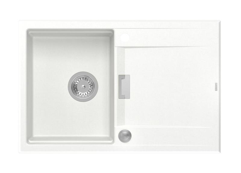 Quadri Minton Granit Overmonteret Hvid Vask 76x50cm med Afdryp Vendbar og Rustfri Stål Prop - 1208967747