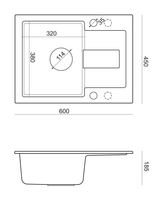 Quadri Sutton Beige Sand Granitisk Overmonteret Vask 60x45cm med Afdrypningsflade, Vendbar med Beige Prop - 1208967751