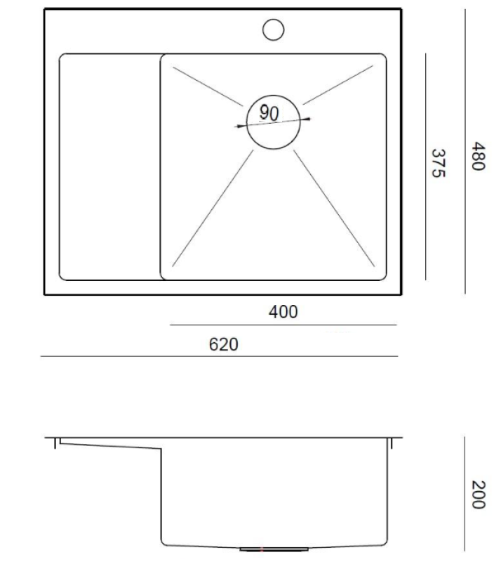 Aquadesign Clara Vask i Rustfrit Stål med Højre Skål 62x48cm Til Overflademontage eller Fladmontering med Afdrypningsbakke, Hanehulbank og Rustfri Stålprop - 1208967755