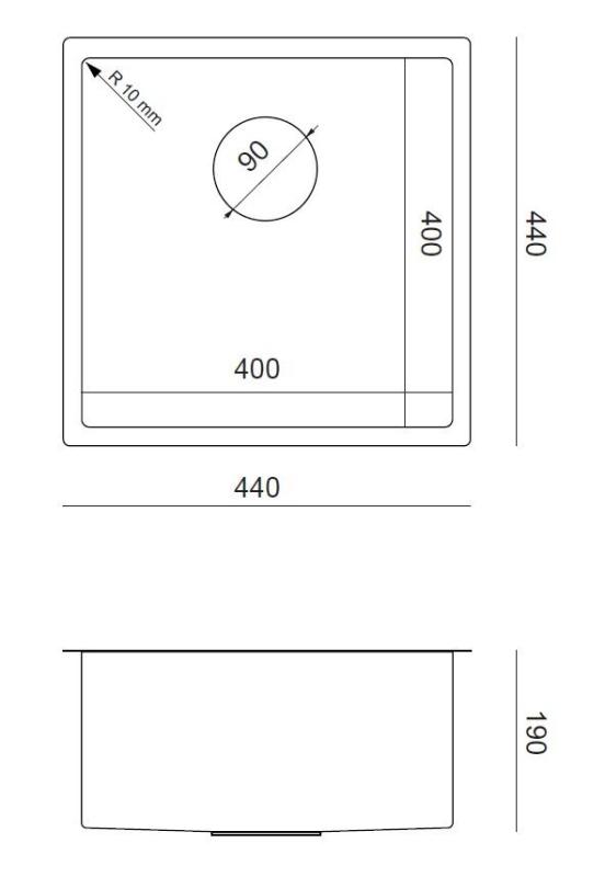 Aquadesign Zara rustfrit stål vask 44x44 cm undermontering, planmontering og overmontering med rustfri stålprop - 1208967760