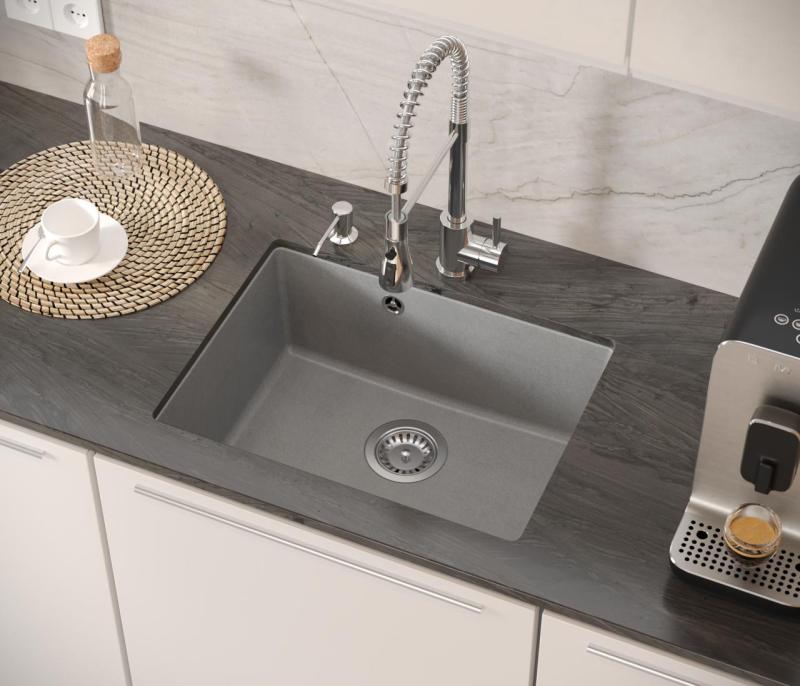 Quadri Elston Grå Granit Underbygningsvask 495x360mm med Rustfri Stål Prop 1208967773