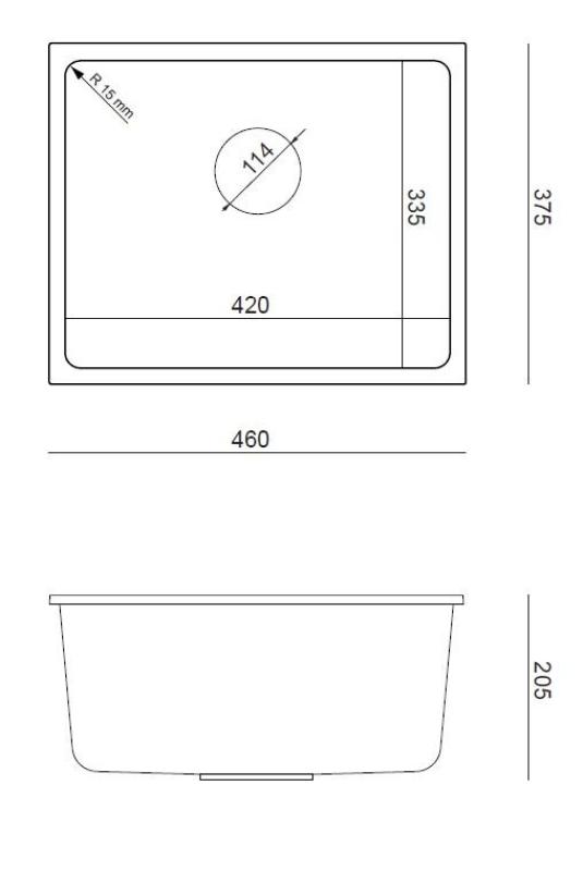 Quadri Elston Hvid Granit Undermonteret Vask 420x335mm med Rustfri Stål Prop 1208967776