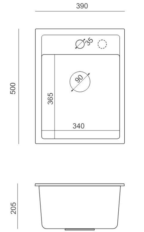 Quadri London Granit Grå Håndvask 39x50 cm med Hanehul til Montering - 1208967844