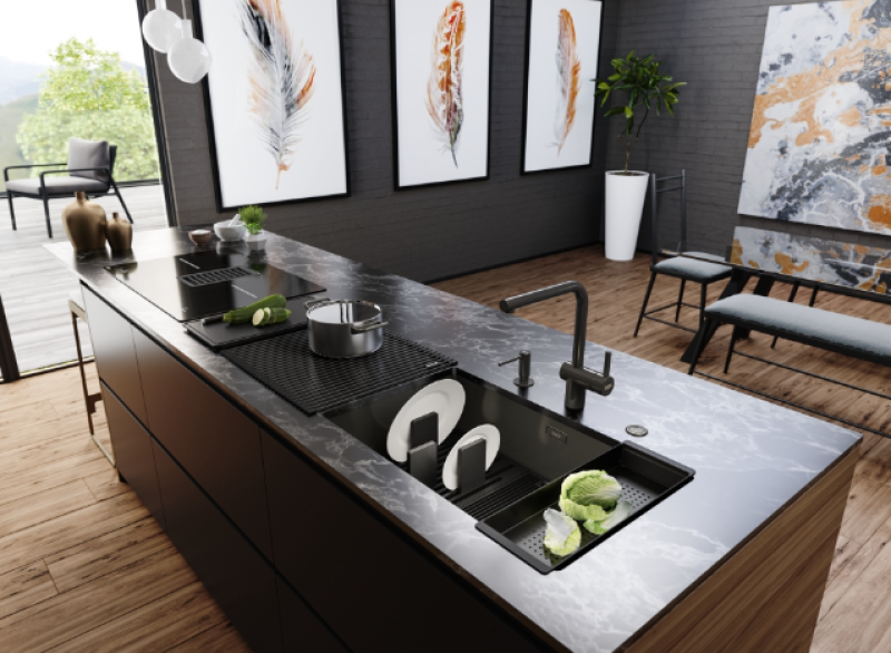 Franke Mythos Masterpiece BXM 210.68 Stor Gun Metal Vask PVD Antracit 685x410mm Planlimning og Underlimning - 127.0676.885