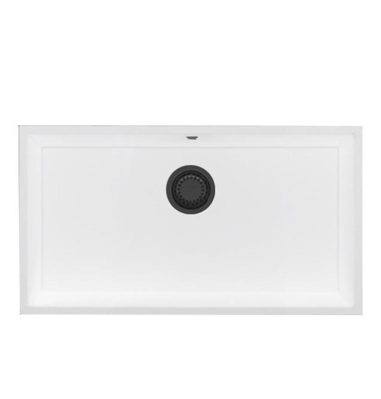 GraniteMy Universal Stor Hvid Granit Vask 74x40 cm med gun metal prop - 1208967895