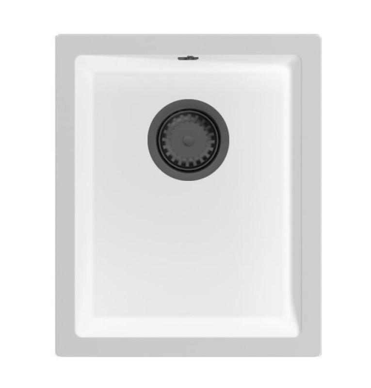 GraniteMy Universal hvid granitvask 34x40 cm hvid overflademontering og planmontering med gun metal-prop 1208967904