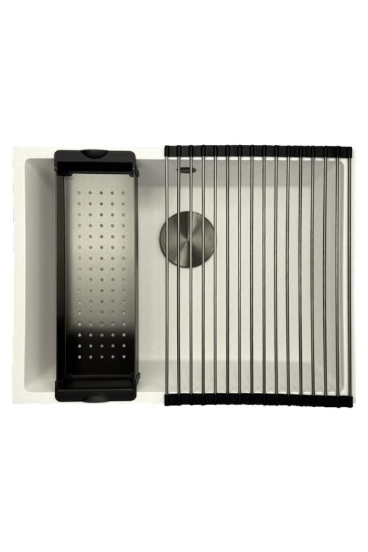 GraniteMy Universal Granit Hvid Vask 55x40 cm til overmontering, undermontering og planmontering med gunmetal prop- 1208967933